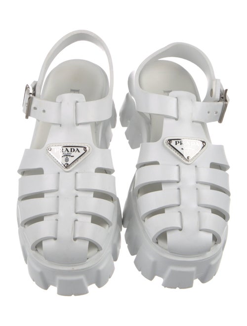 Prada Enameled Metal Triangle Rubber Sandals