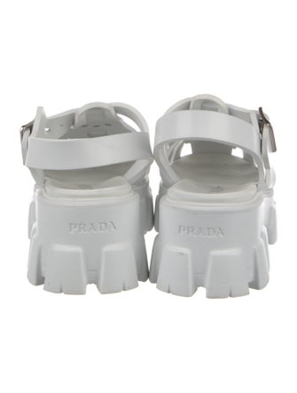Prada Enameled Metal Triangle Rubber Sandals