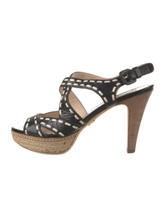 Prada Leather Striped Slingback Sandals