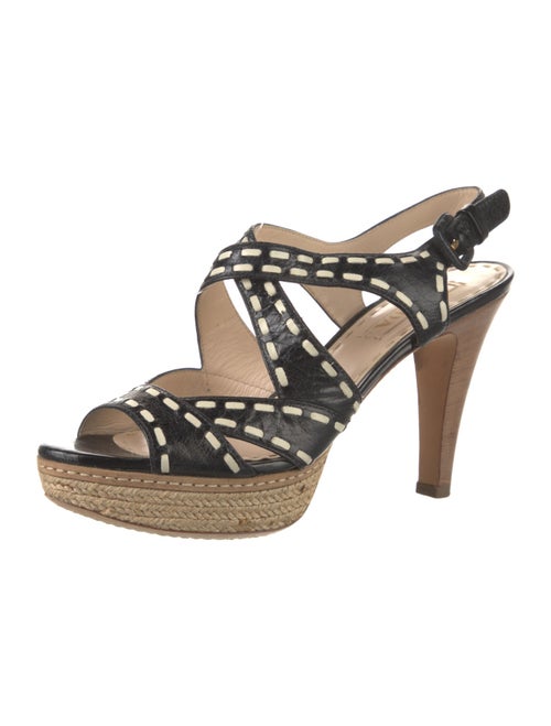 Prada Leather Striped Slingback Sandals