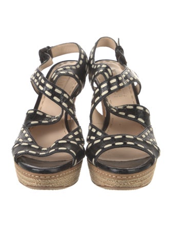 Prada Leather Striped Slingback Sandals