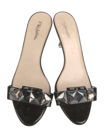 Prada Patent Leather Crystal Embellishments Slides