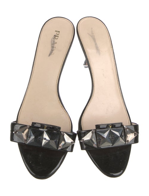 Prada Patent Leather Crystal Embellishments Slides