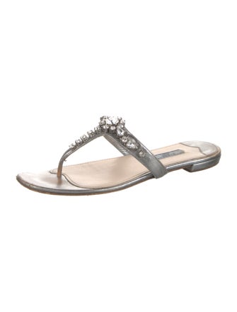Prada Leather Crystal Embellishments Slides