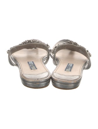 Prada Leather Crystal Embellishments Slides