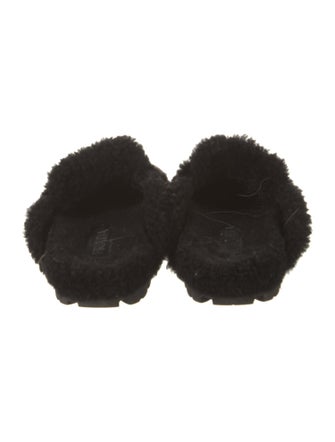 Prada Enameled Metal Triangle Suede Mules