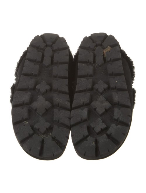 Prada Enameled Metal Triangle Suede Mules