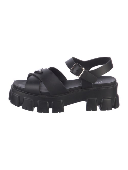 Prada Enameled Metal Triangle Leather Slingback Sandals