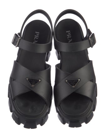 Prada Enameled Metal Triangle Leather Slingback Sandals