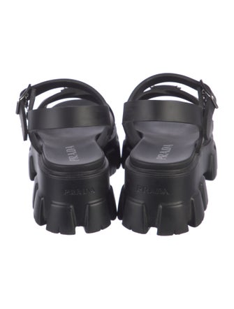 Prada Enameled Metal Triangle Leather Slingback Sandals