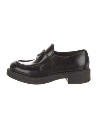 Prada Enameled Metal Triangle Leather Oxfords