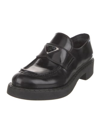 Prada Enameled Metal Triangle Leather Oxfords