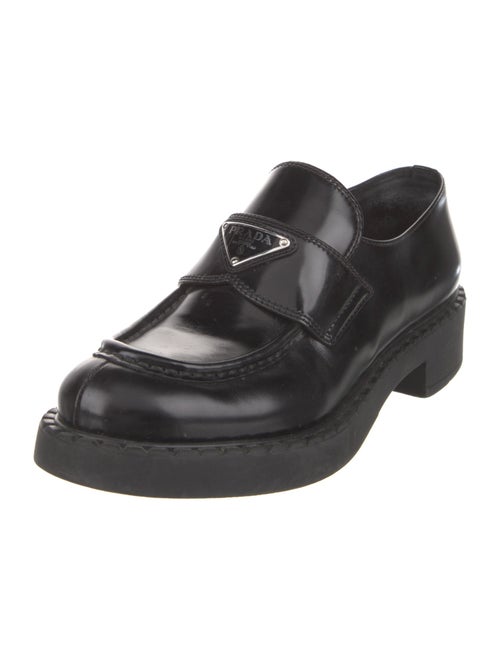 Prada Enameled Metal Triangle Leather Oxfords