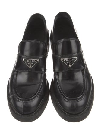 Prada Enameled Metal Triangle Leather Oxfords