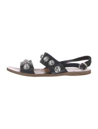 Prada Leather Crystal Embellishments Slingback Sandals