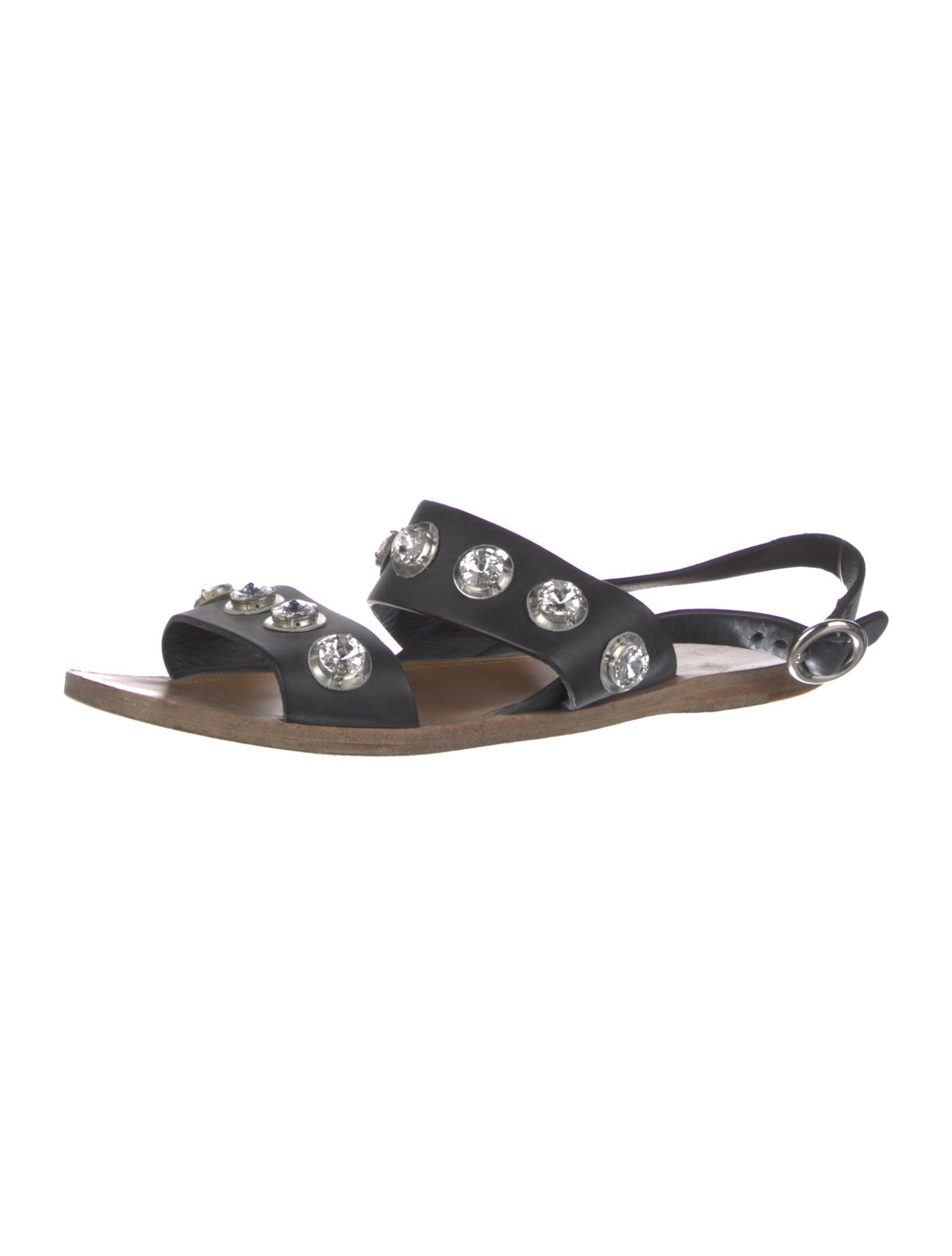 Prada Leather Crystal Embellishments Slingback Sandals