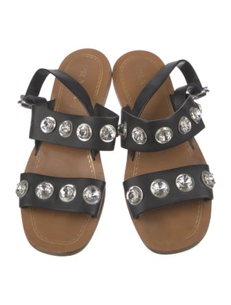 Prada Leather Crystal Embellishments Slingback Sandals