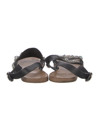 Prada Leather Crystal Embellishments Slingback Sandals