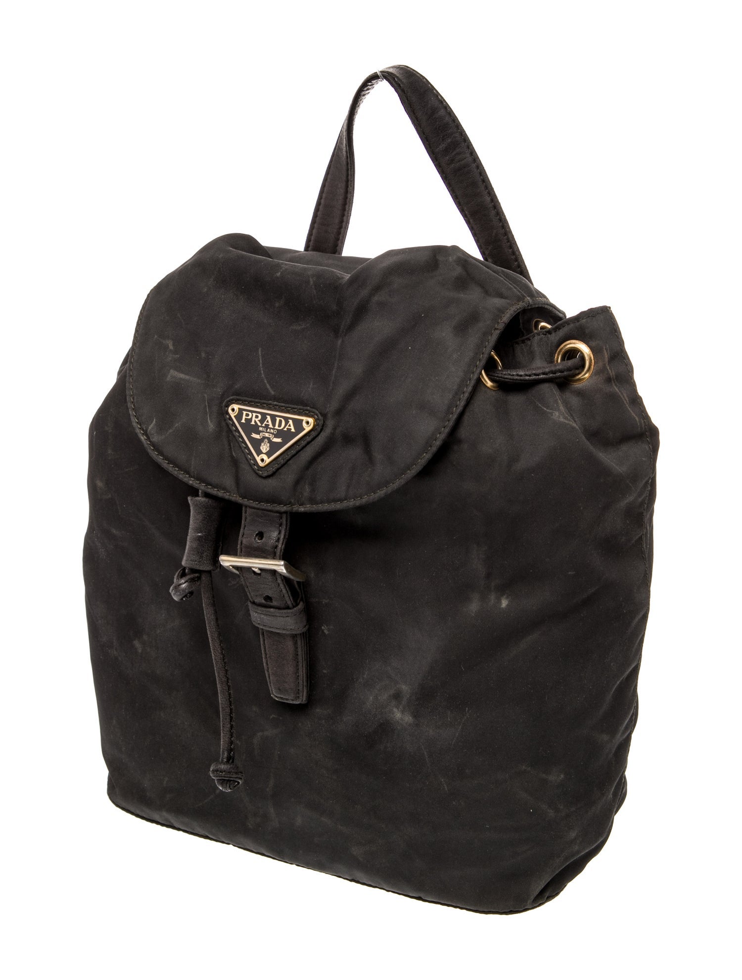 Prada Enameled Metal Triangle Backpack
