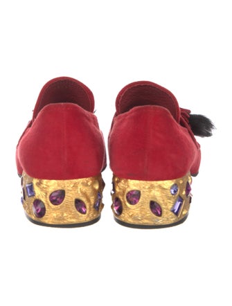 Prada Suede Graphic Print Mules