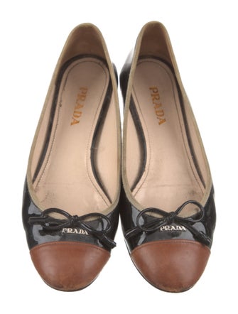 Prada Patent Leather Bow Accents Ballet Flats