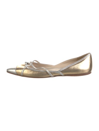 Prada Leather Bow Accents Ballet Flats