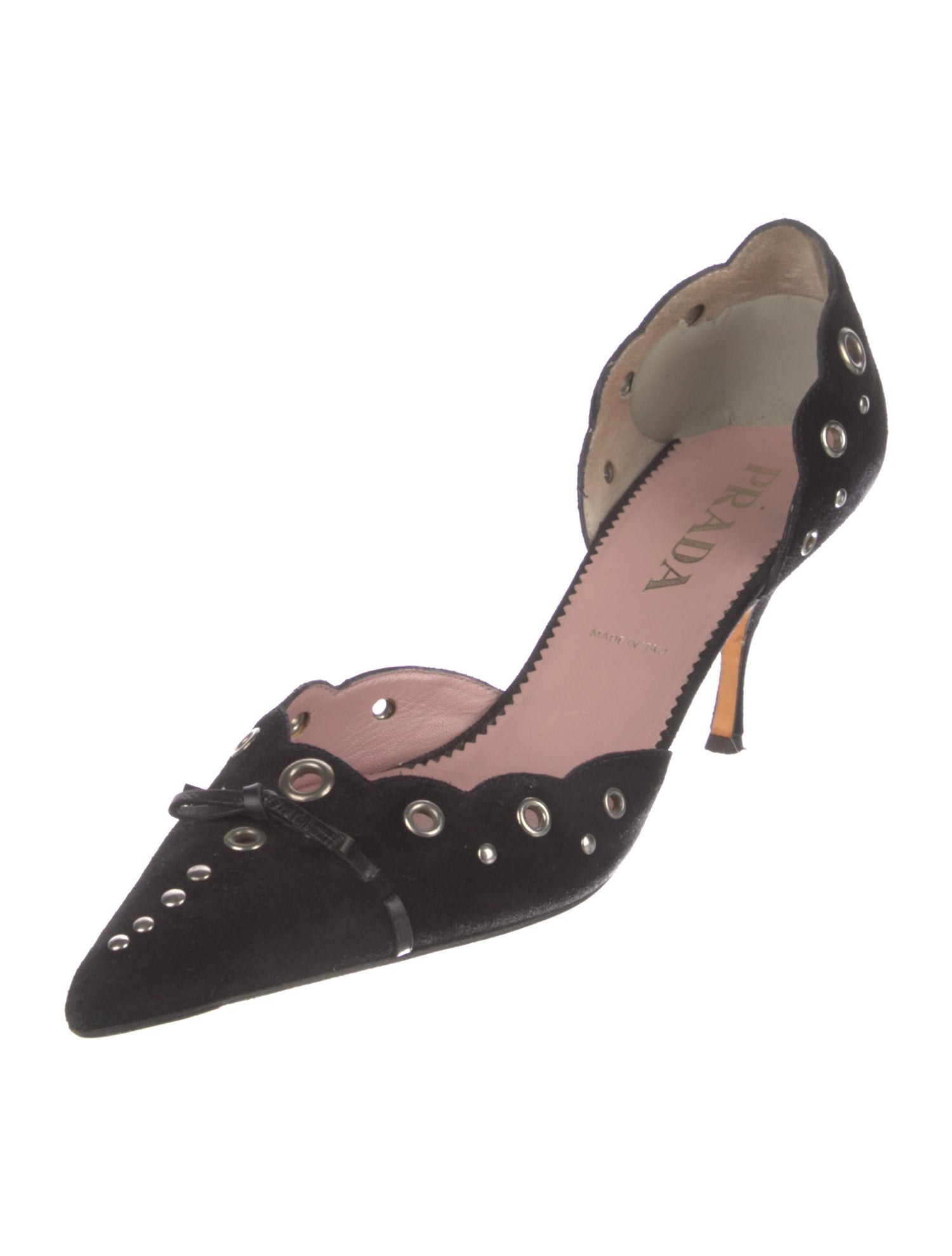 Prada Suede Bow Accents D'Orsay Pumps