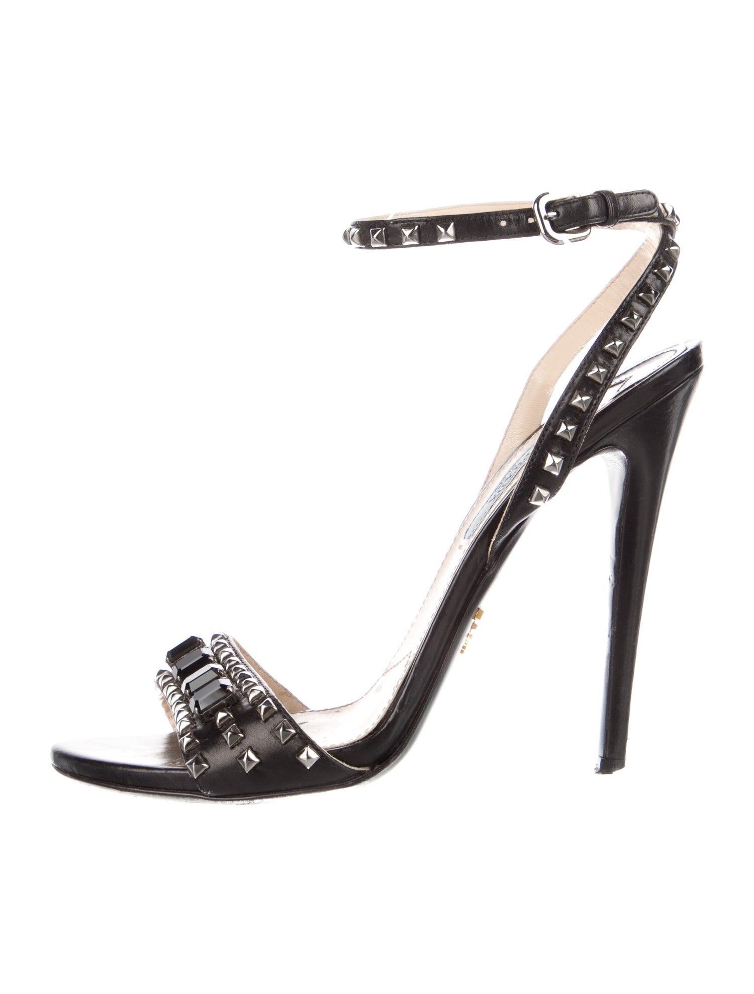 Prada Leather Crystal Embellishments Sandals