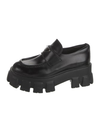 Prada Monolith Enameled Metal Triangle Oxfords