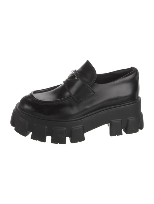 Prada Monolith Enameled Metal Triangle Oxfords