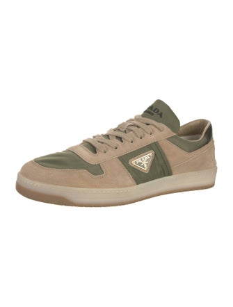 Prada Enameled Metal Triangle Leather Sneakers