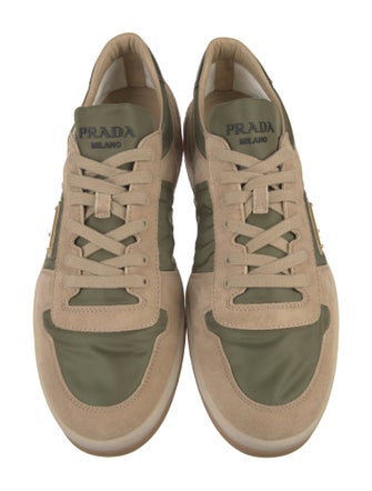 Prada Enameled Metal Triangle Leather Sneakers