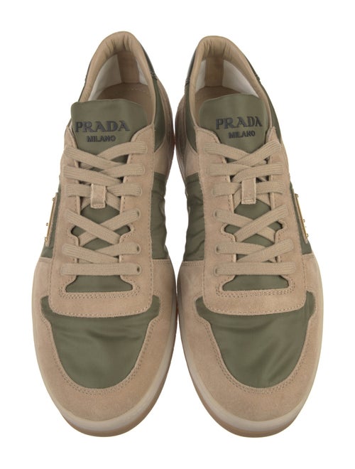 Prada Enameled Metal Triangle Leather Sneakers