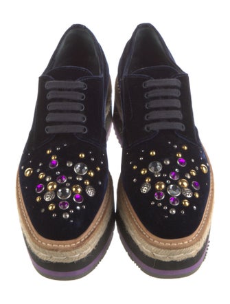 Prada Velvet Crystal Embellishments Espadrille Sneakers