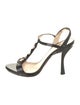 Prada Patent Leather Crystal Embellishments T-Strap Sandals