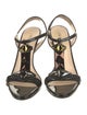 Prada Patent Leather Crystal Embellishments T-Strap Sandals