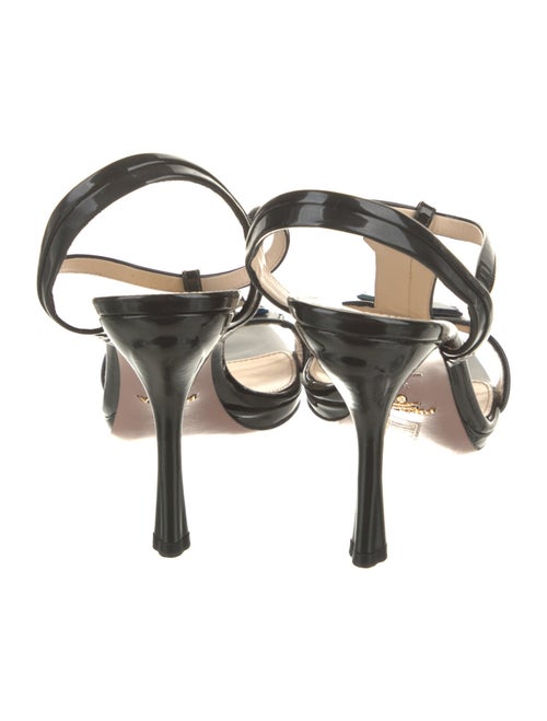 Prada Patent Leather Crystal Embellishments T-Strap Sandals