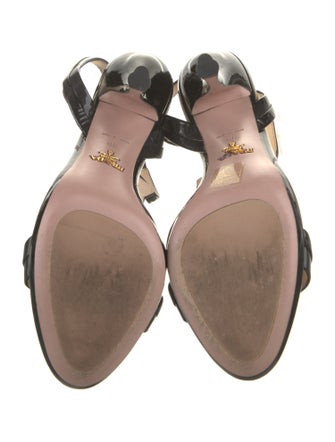 Prada Patent Leather Crystal Embellishments T-Strap Sandals