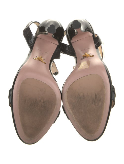 Prada Patent Leather Crystal Embellishments T-Strap Sandals