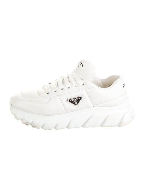 Prada Enameled Metal Triangle Leather Sneakers