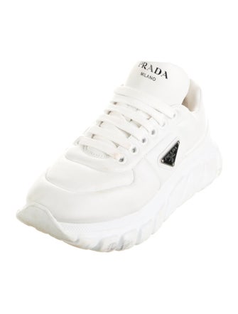Prada Enameled Metal Triangle Leather Sneakers