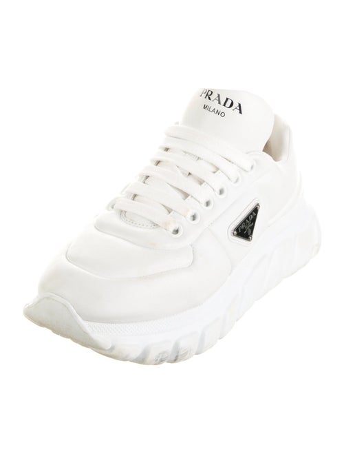 Prada Enameled Metal Triangle Leather Sneakers