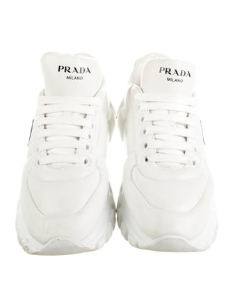Prada Enameled Metal Triangle Leather Sneakers