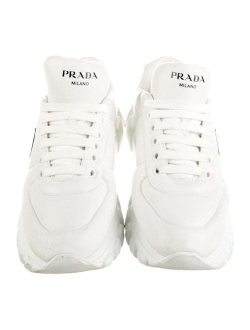 Prada Enameled Metal Triangle Leather Sneakers