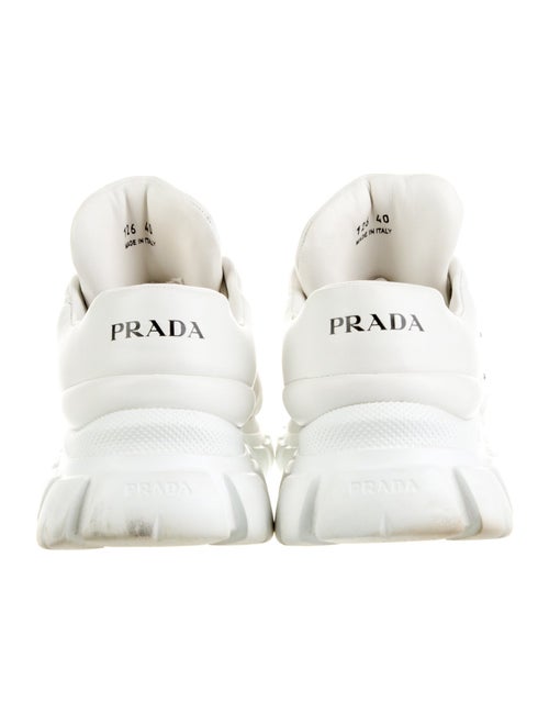 Prada Enameled Metal Triangle Leather Sneakers