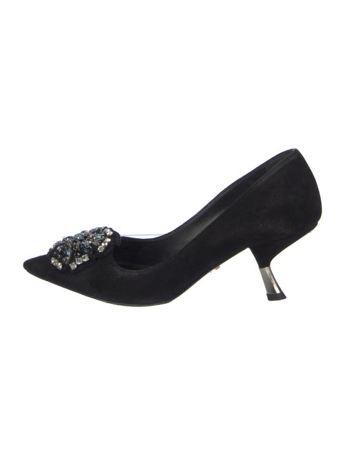 Prada Suede Crystal Embellishments Pumps