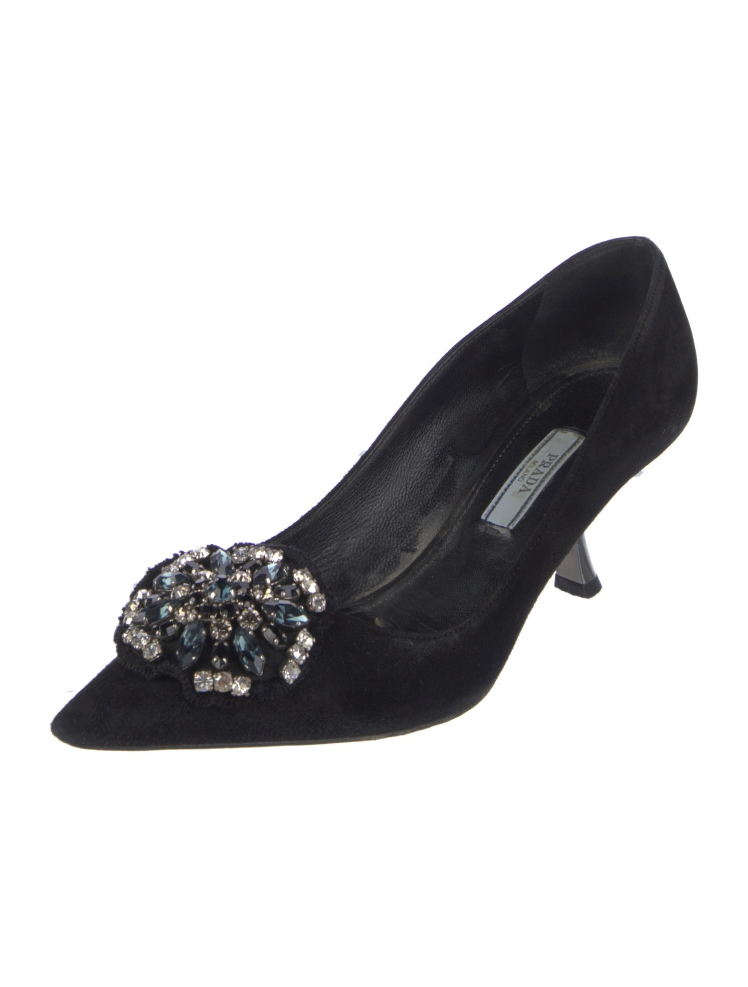 Prada Suede Crystal Embellishments Pumps