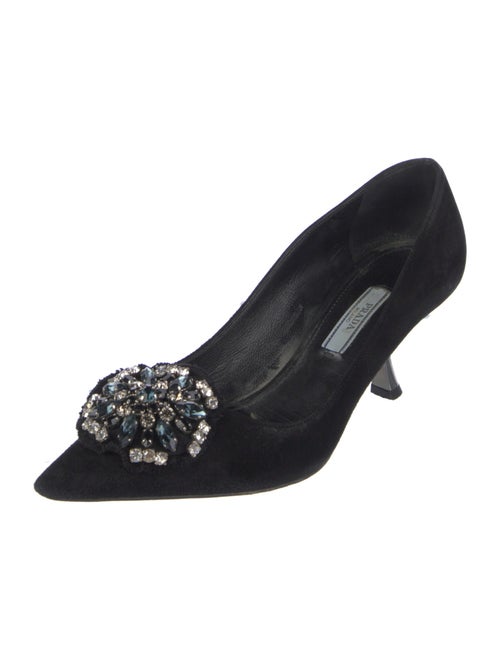 Prada Suede Crystal Embellishments Pumps