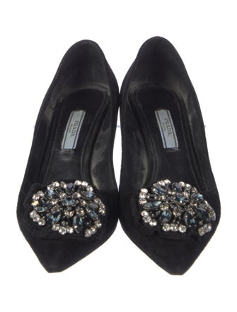 Prada Suede Crystal Embellishments Pumps