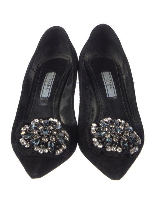 Prada Suede Crystal Embellishments Pumps